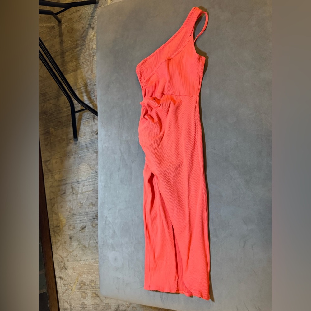 Lulu's Vibrant One-Shoulder Dress in orange/Coral
